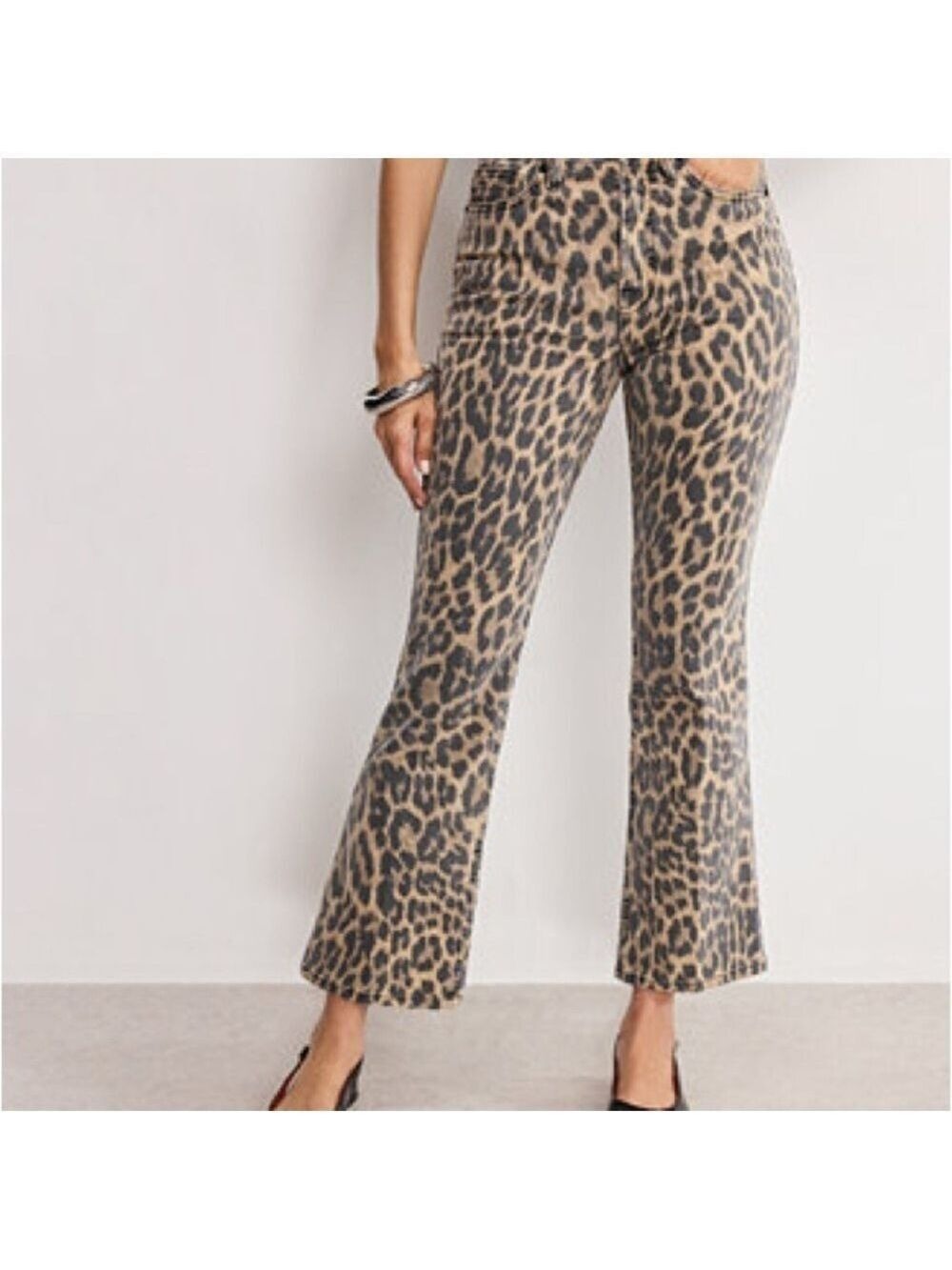 Good American Leopard Print Flare Jeans